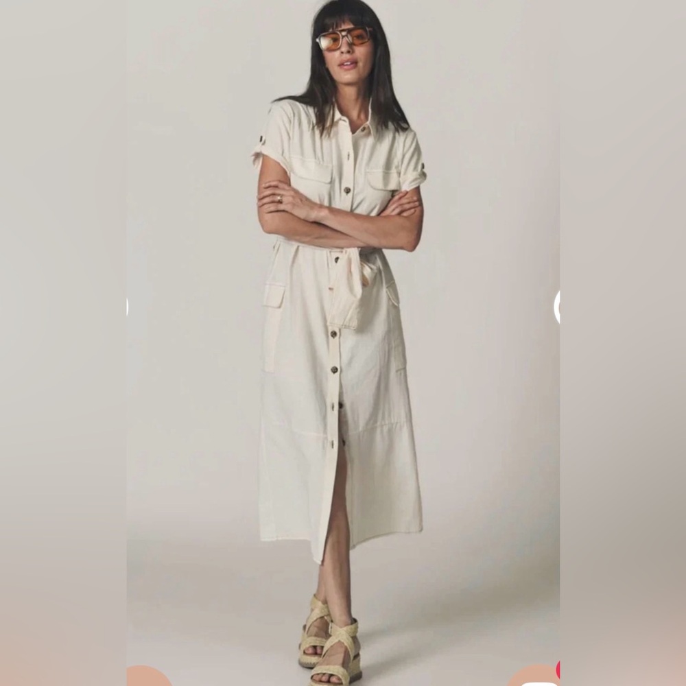 The Shirt by Rochelle Behrens Cream Button-Front Shirt Dress